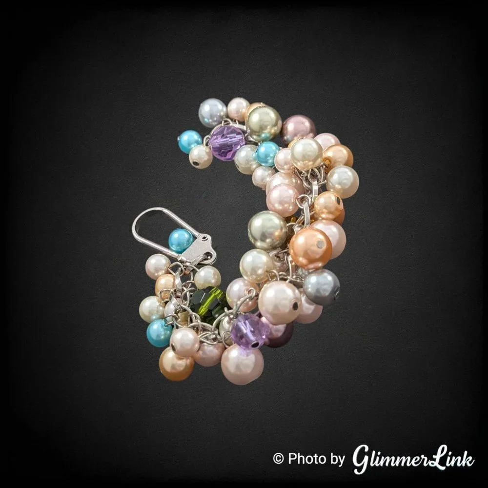 Multicolor Pastel Beaded Cluster Faux Pearl Faceted Bead Purse Charm Keychain - Picture 3 of 11